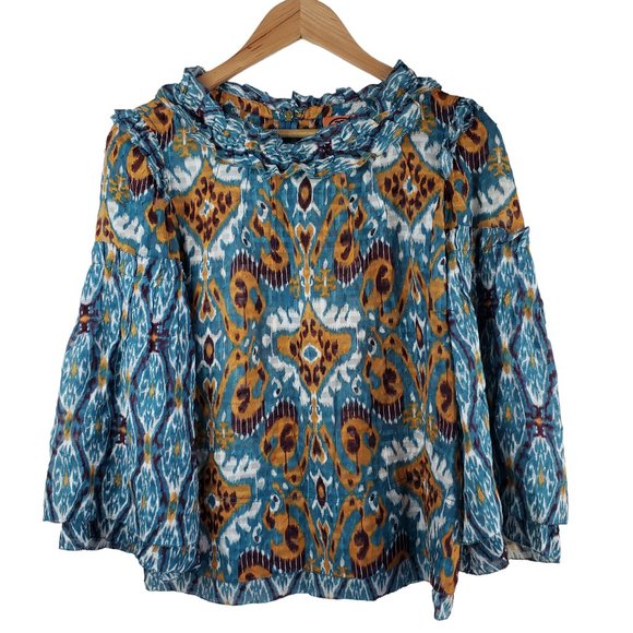 Tory Burch Tops - Tory Burch Bell Sleeve Ruffle Silk Rayon Blend Sheer Women's Top Size 4